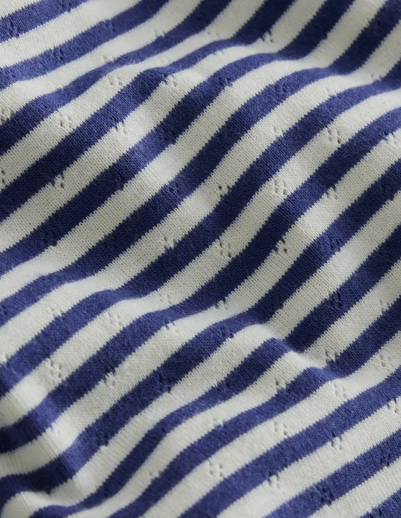 Tops & T-Shirts-Boden Short Sleeve Pointelle Top-Soft Ivory/Starboard Blue SoftIvory/StarboardBlue