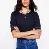 Nightwear & Lougewear | T-Shirts & Tanks-Boden Short Sleeve Smocked Cuff Top- Navy