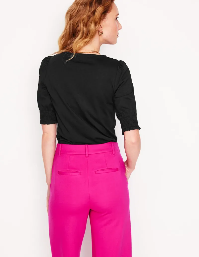 Nightwear & Lougewear | T-Shirts & Tanks-Boden Short Sleeve Smocked Cuff Top- Black