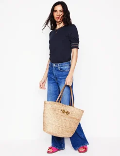 Nightwear & Lougewear | T-Shirts & Tanks-Boden Short Sleeve Smocked Cuff Top- Navy