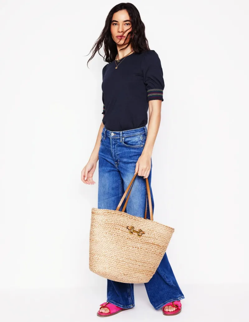 Nightwear & Lougewear | T-Shirts & Tanks-Boden Short Sleeve Smocked Cuff Top- Navy