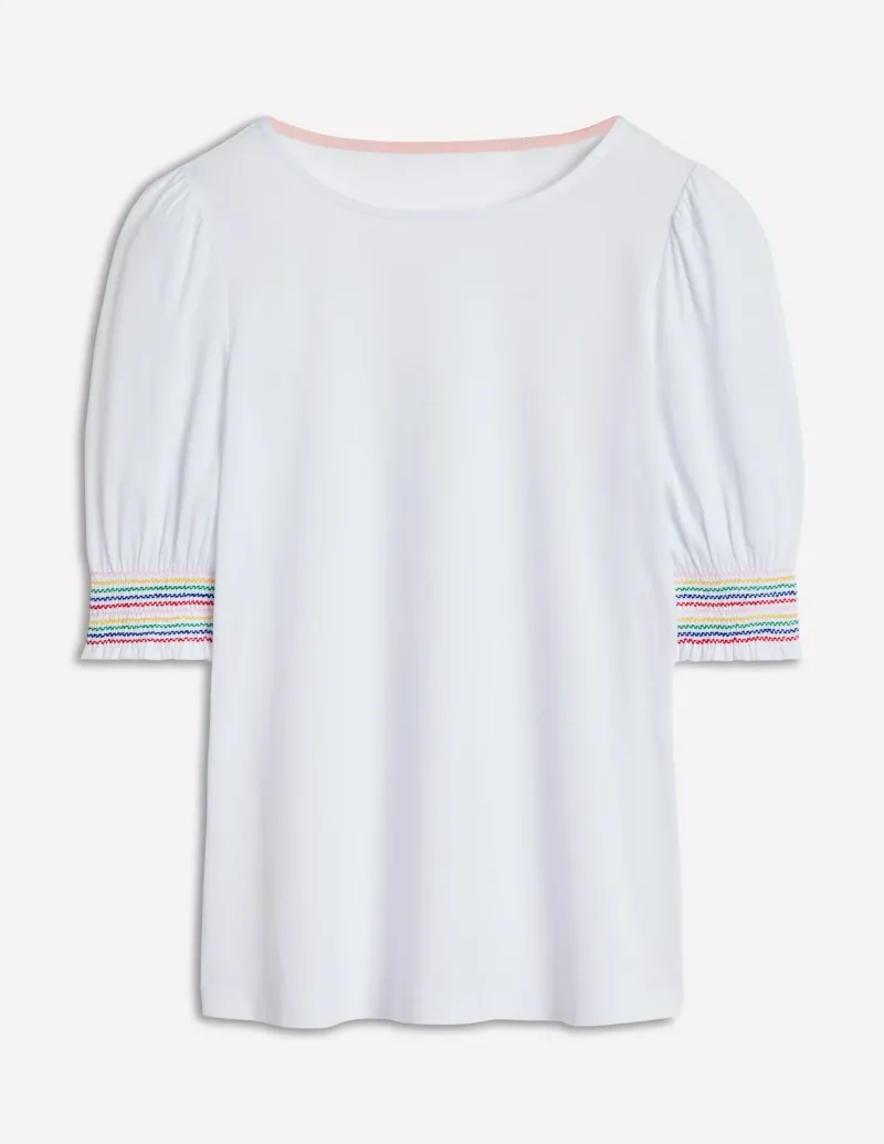 Nightwear & Lougewear | T-Shirts & Tanks-Boden Short Sleeve Smocked Cuff Top- White