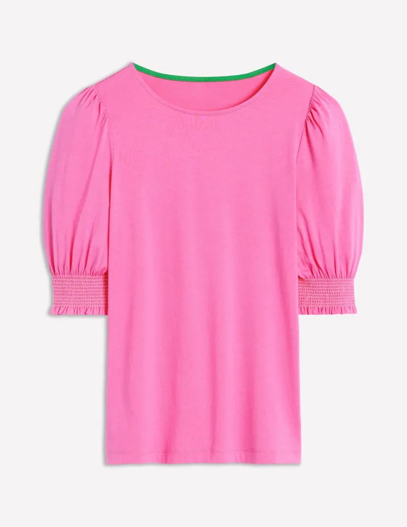 Nightwear & Lougewear | T-Shirts & Tanks-Boden Short Sleeve Smocked Cuff Top-Tickled Pink TickledPink