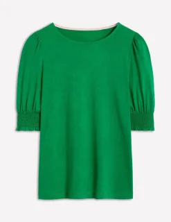 Nightwear & Lougewear | T-Shirts & Tanks-Boden Short Sleeve Smocked Cuff Top-Rich Emerald RichEmerald