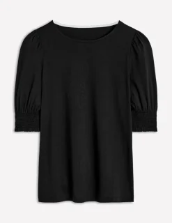 Nightwear & Lougewear | T-Shirts & Tanks-Boden Short Sleeve Smocked Cuff Top- Black