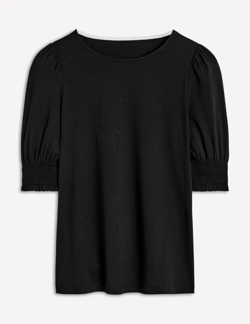 Nightwear & Lougewear | T-Shirts & Tanks-Boden Short Sleeve Smocked Cuff Top- Black