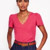 Nightwear & Lougewear | T-Shirts & Tanks-Boden Short Sleeve V Neck T-shirt-Camelia Pink CameliaPink
