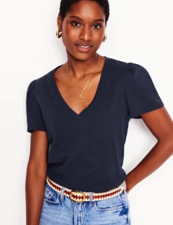 Nightwear & Lougewear | T-Shirts & Tanks-Boden Short Sleeve V Neck T-shirt- Navy