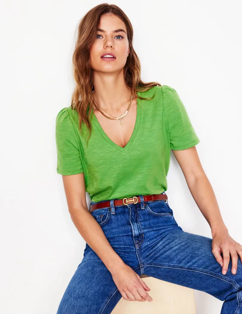 Nightwear & Lougewear | T-Shirts & Tanks-Boden Short Sleeve V Neck T-shirt-Paradise Green ParadiseGreen