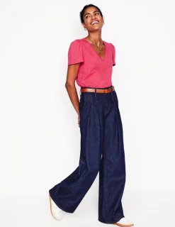 Nightwear & Lougewear | T-Shirts & Tanks-Boden Short Sleeve V Neck T-shirt-Camelia Pink CameliaPink