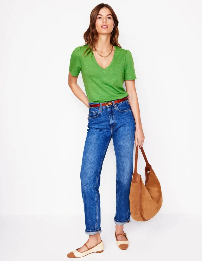 Nightwear & Lougewear | T-Shirts & Tanks-Boden Short Sleeve V Neck T-shirt-Paradise Green ParadiseGreen