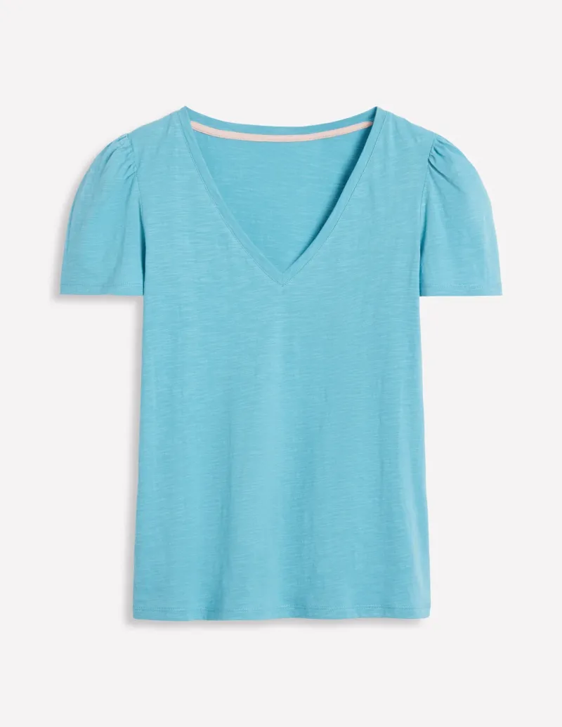 Nightwear & Lougewear | T-Shirts & Tanks-Boden Short Sleeve V Neck T-shirt-Duck Egg Blue DuckEggBlue