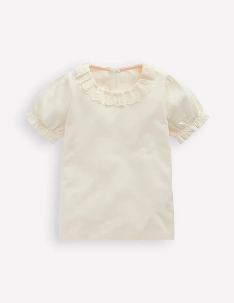 Tops & T-Shirts-Boden Short Sleeved Collared Top-Ivory Broderie IvoryBroderie