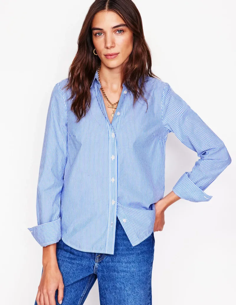 Tops & Blouses | Shirts-Boden Sienna Cotton Shirt-Fine Blue Stripe FineBlueStripe
