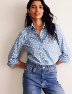 Tops & Blouses | Shirts-Boden Sienna Cotton Shirt-French Blue, Abstract Dot FrenchBlue,AbstractDot