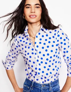 Tops & Blouses | Shirts-Boden Sienna Cotton Shirt-Ivory, Blue Abstract Dot Ivory,BlueAbstractDot