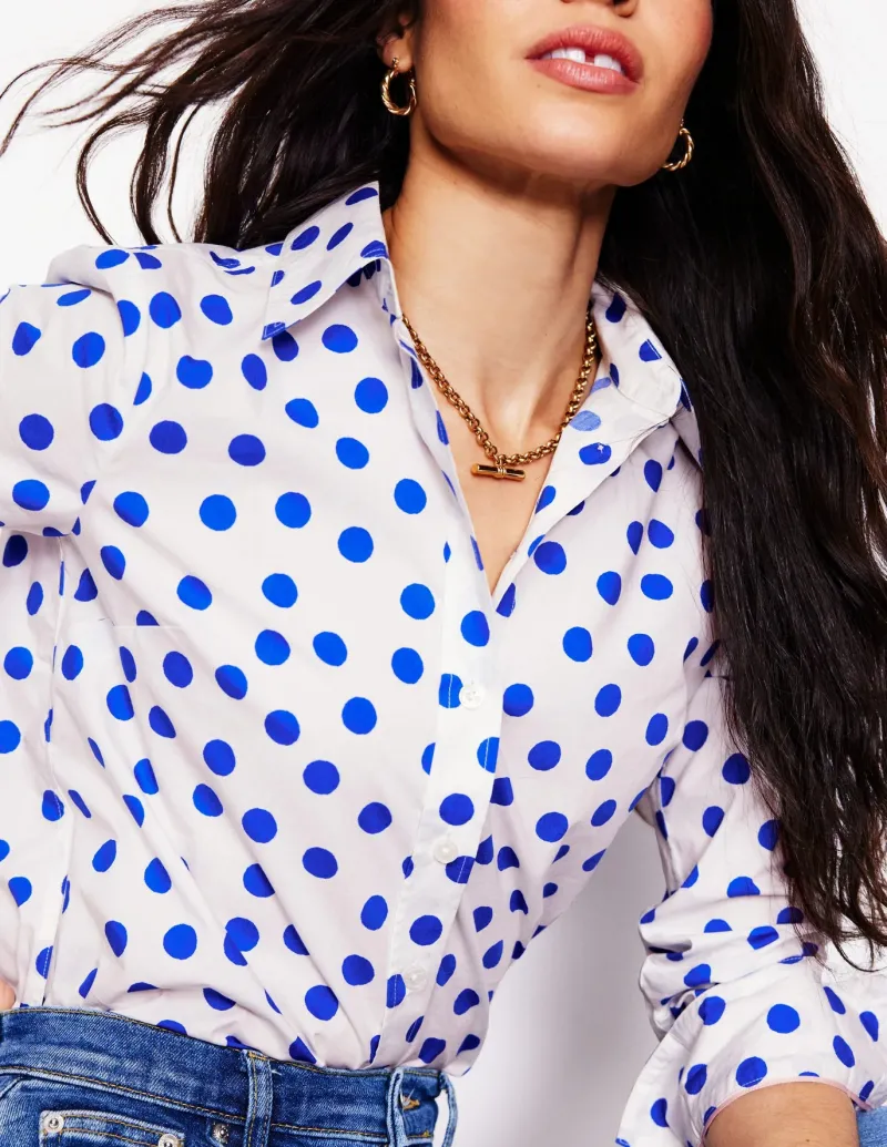 Tops & Blouses | Shirts-Boden Sienna Cotton Shirt-Ivory, Blue Abstract Dot Ivory,BlueAbstractDot