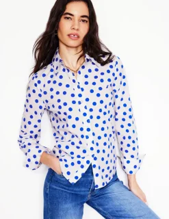 Tops & Blouses | Shirts-Boden Sienna Cotton Shirt-Ivory, Blue Abstract Dot Ivory,BlueAbstractDot