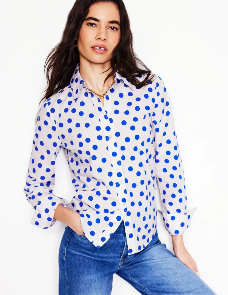 Tops & Blouses | Shirts-Boden Sienna Cotton Shirt-Ivory, Blue Abstract Dot Ivory,BlueAbstractDot