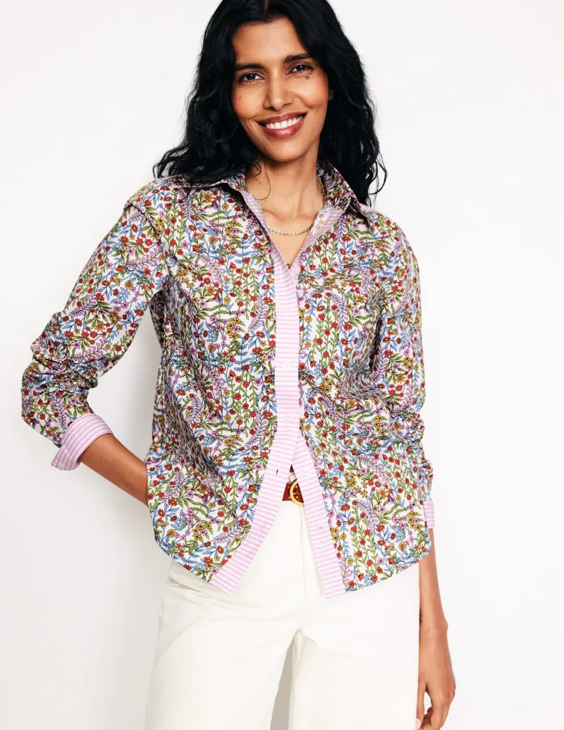 Tops & Blouses | Shirts-Boden Sienna Cotton Shirt-Ivory, Foliage Buds Ivory,FoliageBuds