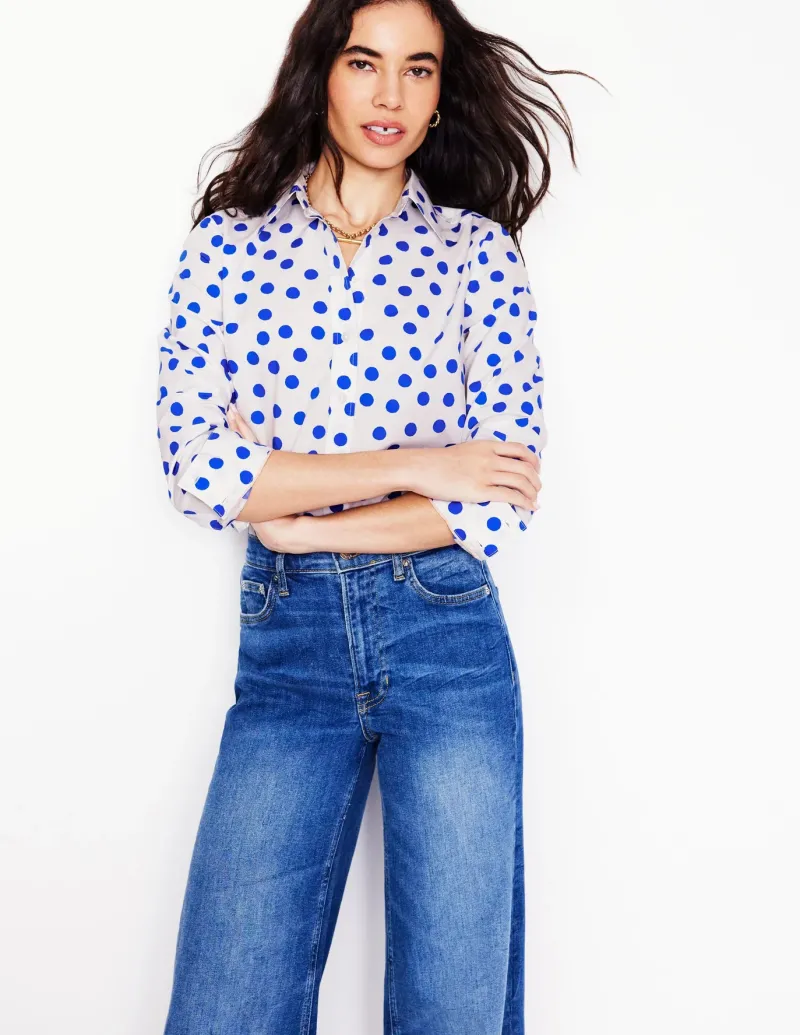 Tops & Blouses | Shirts-Boden Sienna Cotton Shirt-Ivory, Blue Abstract Dot Ivory,BlueAbstractDot