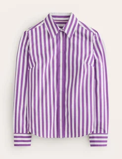 Tops & Blouses | Shirts-Boden Sienna Cotton Shirt-Royal Purple, Ivory Stripe RoyalPurple,IvoryStripe