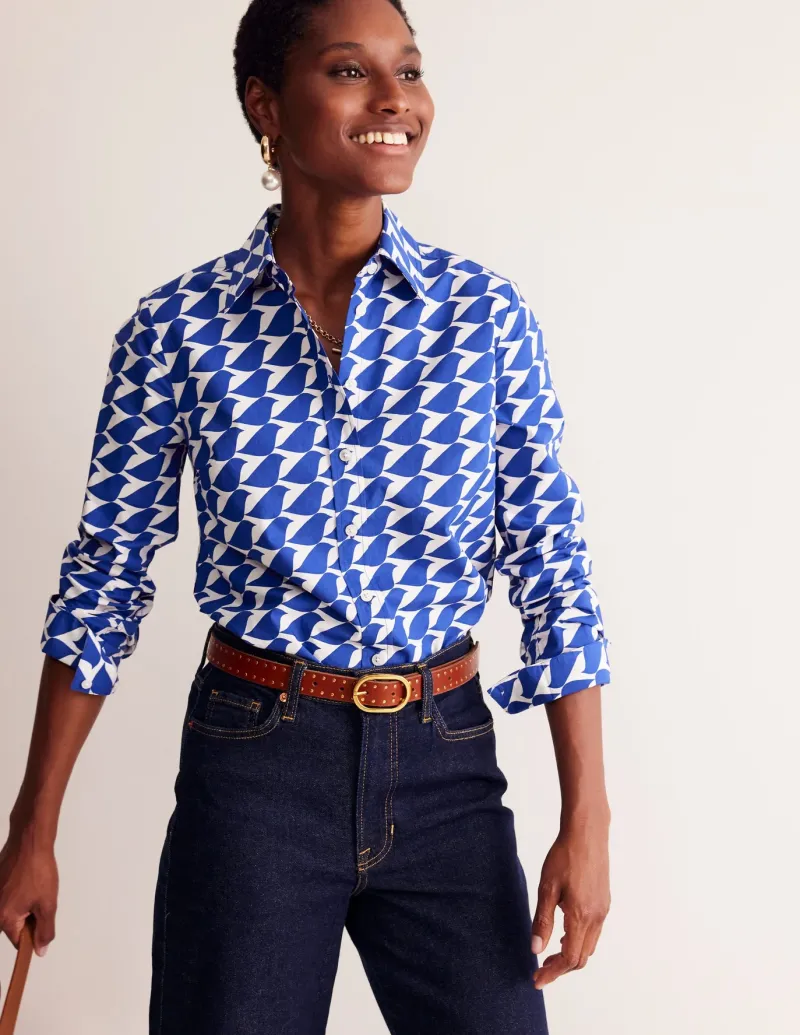 Tops & Blouses | Shirts-Boden Sienna Cotton Shirt-Sapphire Blue, Birdie SapphireBlue,Birdie