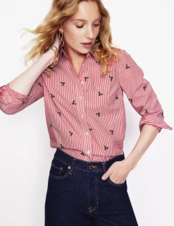 Tops & Blouses | Shirts-Boden Sienna Embroidered Shirt-Holly, Red Stripe Holly,RedStripe