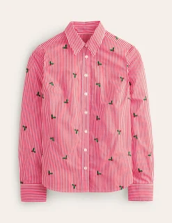 Tops & Blouses | Shirts-Boden Sienna Embroidered Shirt-Holly, Red Stripe Holly,RedStripe
