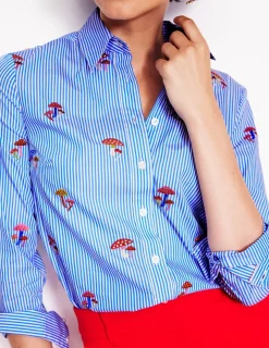 Tops & Blouses | Shirts-Boden Sienna Embroidered Shirt-Mushroom, Blue Stripe Mushroom,BlueStripe