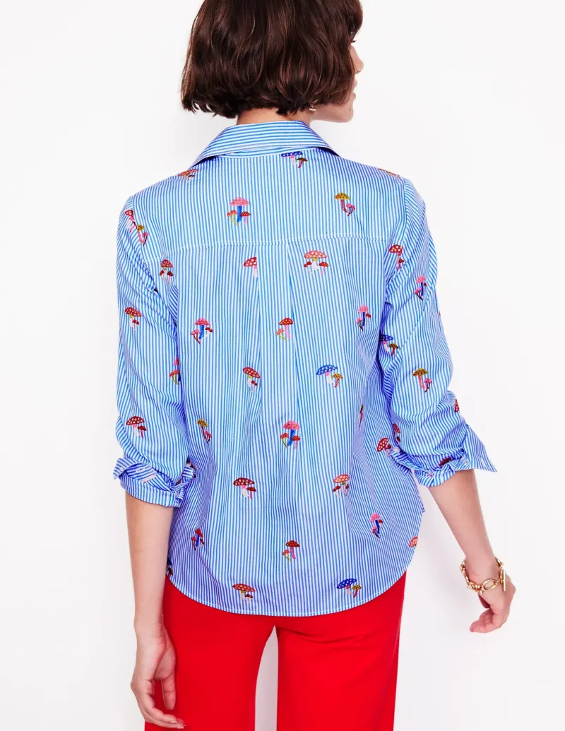 Tops & Blouses | Shirts-Boden Sienna Embroidered Shirt-Mushroom, Blue Stripe Mushroom,BlueStripe