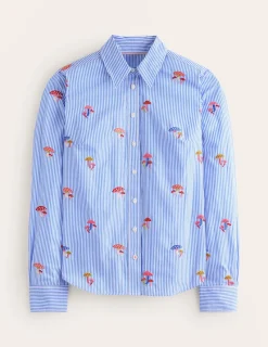Tops & Blouses | Shirts-Boden Sienna Embroidered Shirt-Mushroom, Blue Stripe Mushroom,BlueStripe