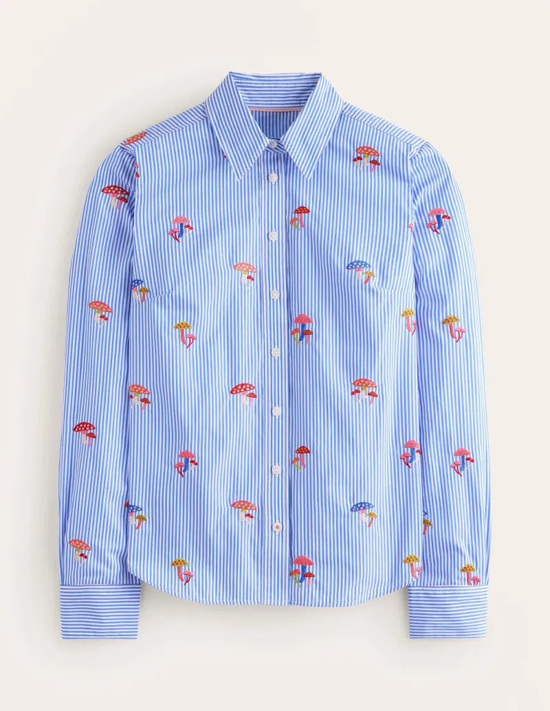 Tops & Blouses | Shirts-Boden Sienna Embroidered Shirt-Mushroom, Blue Stripe Mushroom,BlueStripe