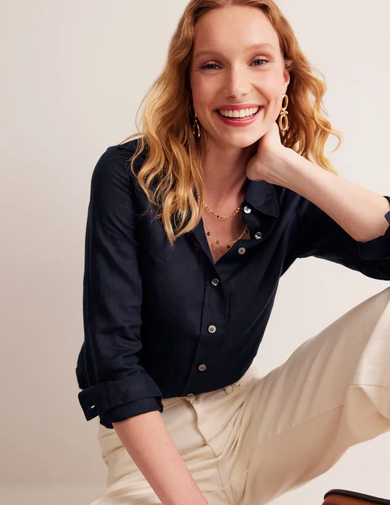 Shirts | Tops & Blouses-Boden Sienna Linen Shirt- Navy