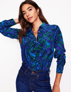 Tops & Blouses | Shirts-Boden Sienna Silk Shirt-Blue, Kaleidoscopic Paisley Blue,KaleidoscopicPaisley