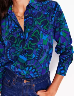 Tops & Blouses | Shirts-Boden Sienna Silk Shirt-Blue, Kaleidoscopic Paisley Blue,KaleidoscopicPaisley