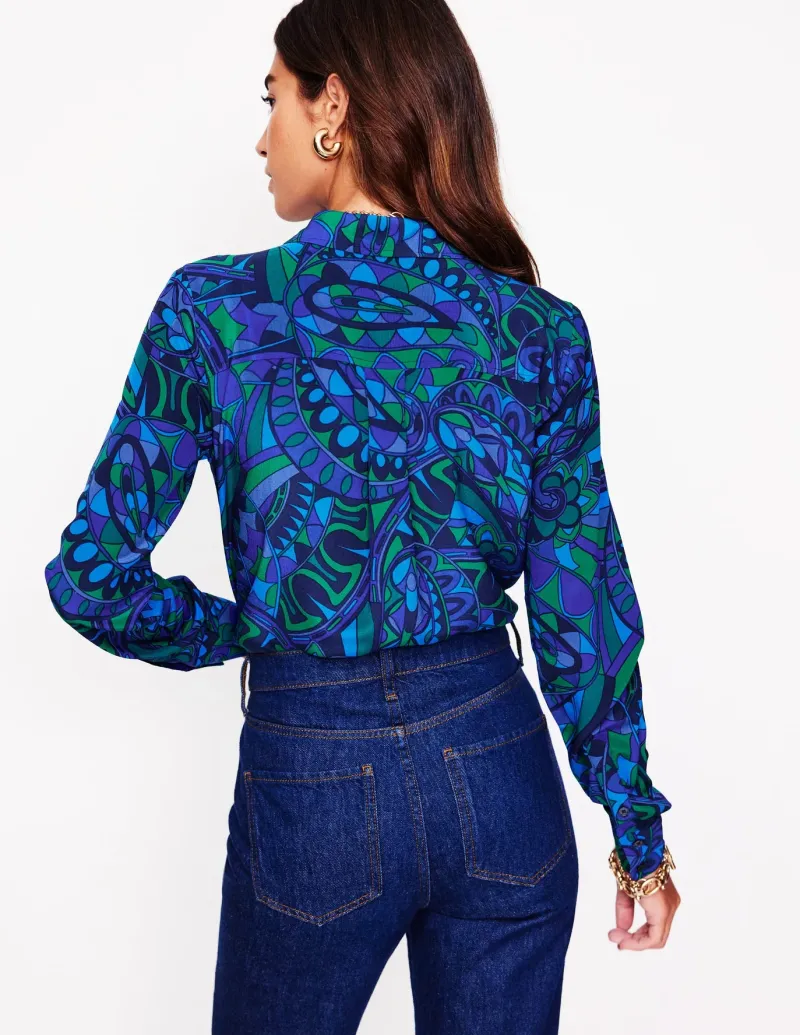 Tops & Blouses | Shirts-Boden Sienna Silk Shirt-Blue, Kaleidoscopic Paisley Blue,KaleidoscopicPaisley