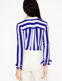 Tops & Blouses | Shirts-Boden Sienna Silk Shirt-Bright Blue Wide Stripe BrightBlueWideStripe