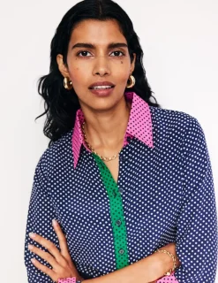 Tops & Blouses | Shirts-Boden Sienna Silk Shirt-French Navy, Spots FrenchNavy,Spots