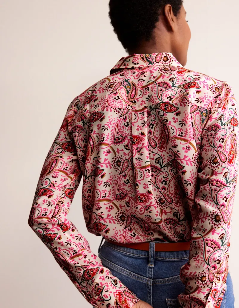 Shirts | Tops & Blouses-Boden Sienna Silk Shirt-Ivory, Fantastical Ivory,Fantastical
