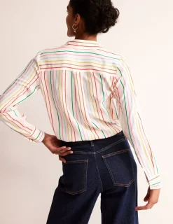 Shirts | Tops & Blouses-Boden Sienna Silk Shirt-Ivory, Multi Stripe Ivory,MultiStripe