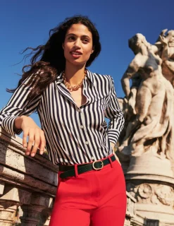 Shirts | Tops & Blouses-Boden Sienna Silk Shirt-Ivory, Navy Stripe Ivory,NavyStripe