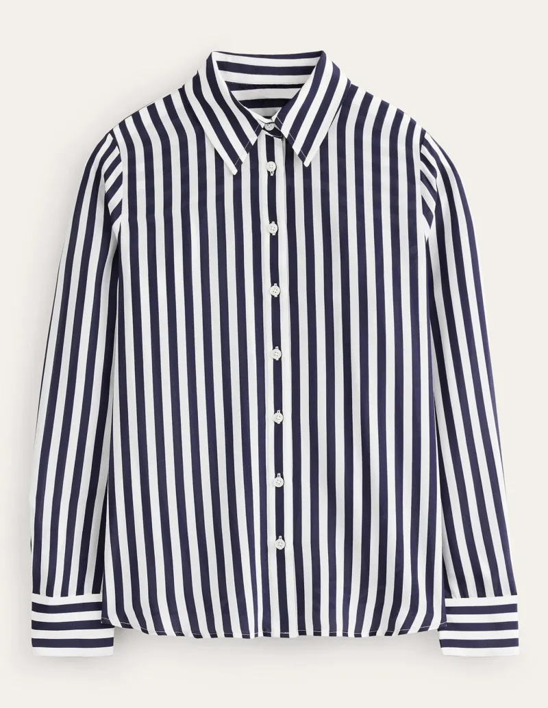Shirts | Tops & Blouses-Boden Sienna Silk Shirt-Ivory, Navy Stripe Ivory,NavyStripe