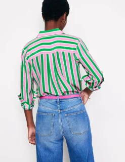 Tops & Blouses | Shirts-Boden Sienna Silk Shirt-Mauve and Green Stripe MauveandGreenStripe
