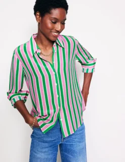 Tops & Blouses | Shirts-Boden Sienna Silk Shirt-Mauve and Green Stripe MauveandGreenStripe