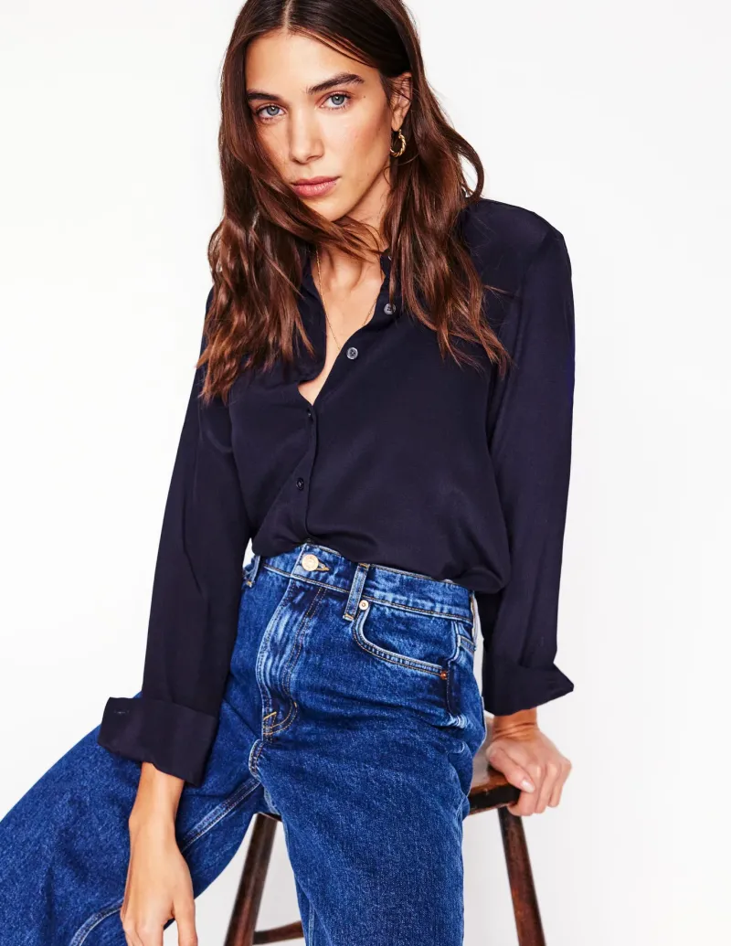 Tops & Blouses | Shirts-Boden Sienna Silk Shirt- Navy