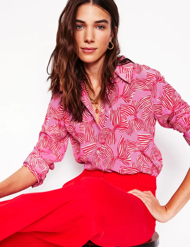 Shirts | Tops & Blouses-Boden Sienna Silk Shirt-Soft Lavender, Bow Scatter SoftLavender,BowScatter