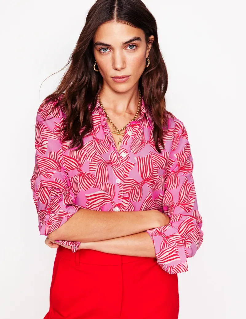 Shirts | Tops & Blouses-Boden Sienna Silk Shirt-Soft Lavender, Bow Scatter SoftLavender,BowScatter
