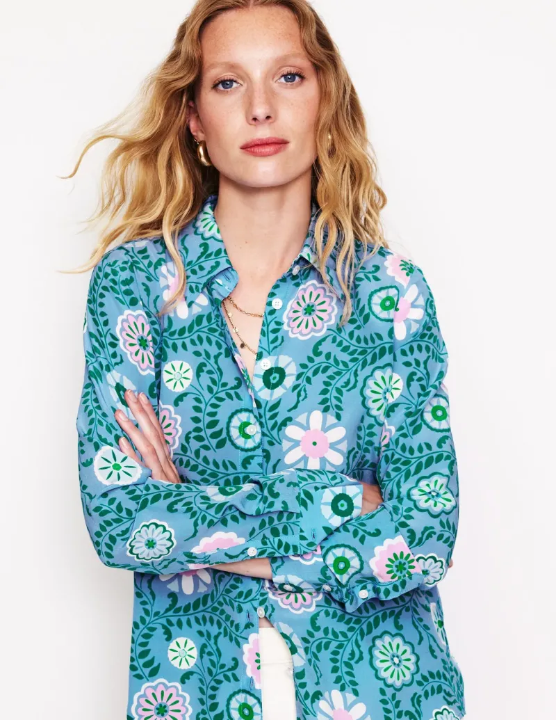 Tops & Blouses | Shirts-Boden Sienna Silk Shirt-Vintage Blue, Meadow Vine VintageBlue,MeadowVine