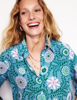 Tops & Blouses | Shirts-Boden Sienna Silk Shirt-Vintage Blue, Meadow Vine VintageBlue,MeadowVine
